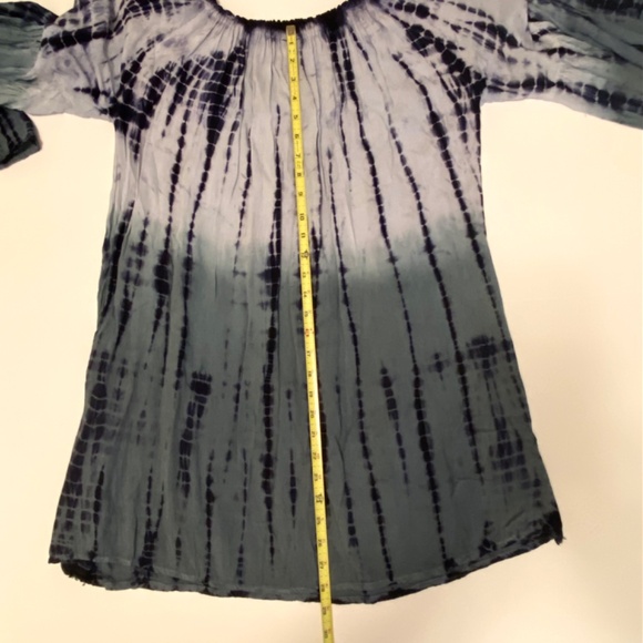 Boho Whimsigoth Shibori Tie-Dye Peasant Rayon Tunic Top L Flowy Bell Sleeve - Picture 12 of 12